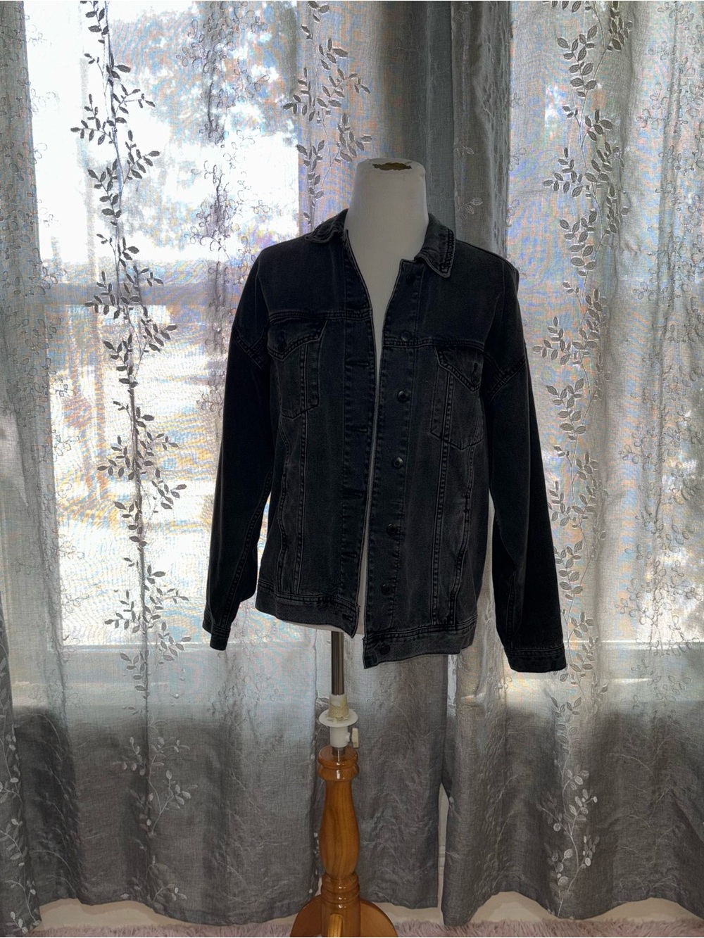 American Eagle Outfitters Black Denim Trucker Jacket